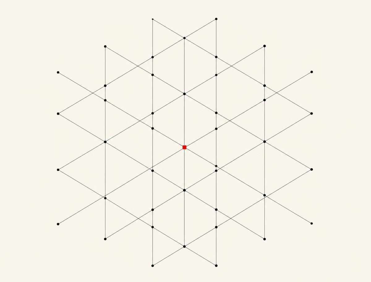 Isometric black wireframe lattice with a single red node, representing controlled access within a system